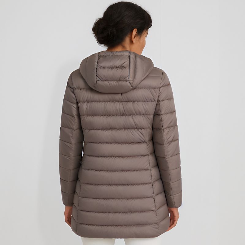 Jaqueta Puffer Feminina Alongada com Capuz e Pluma de Ganso Premium – Pafett